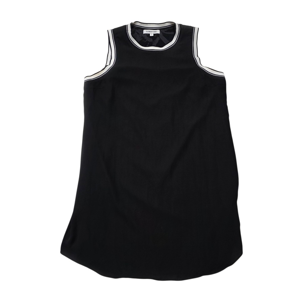 Elizabeth and James Dress Women L Black Shift Mini Sleeveless Varsity Trim‎